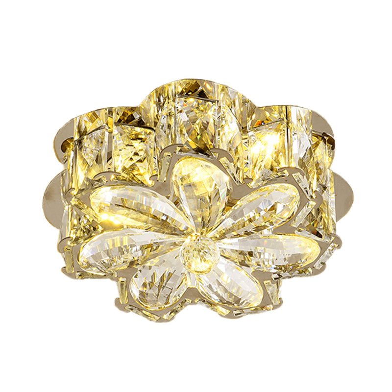 Minimalistic Crystal Flower Ceiling Lamp with LED Flush Mount
