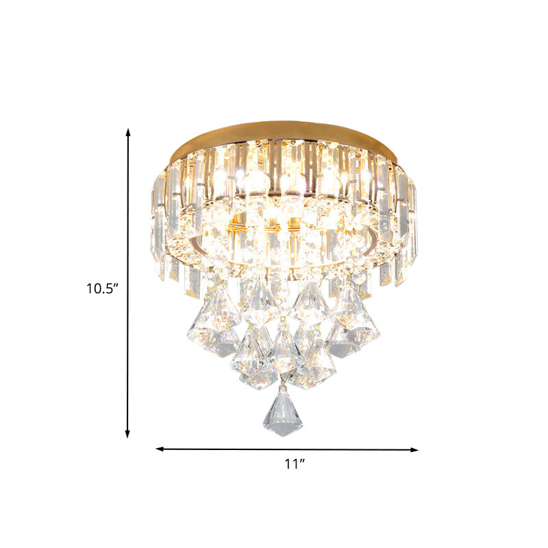 Contemporary Gold Circle K9 Crystal Ceiling Flushmount with Drape, 3 Heads