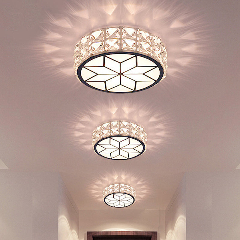 Minimalist Clear Crystal Ceiling Light with LED Flush Mount Spotlight, Petal Pattern, Warm/White Light