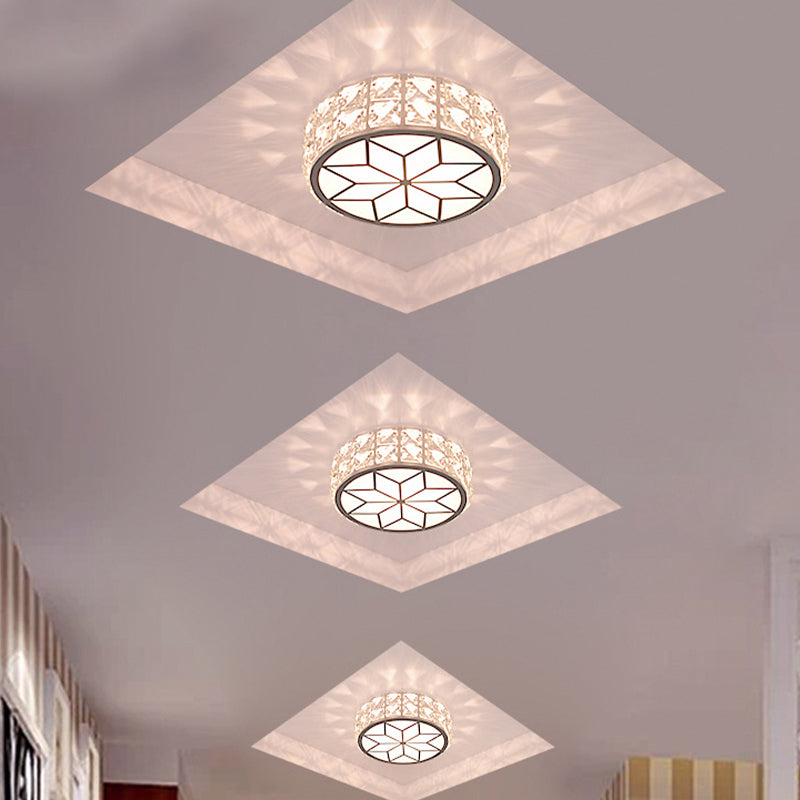 Minimalist Clear Crystal Ceiling Light with LED Flush Mount Spotlight, Petal Pattern, Warm/White Light
