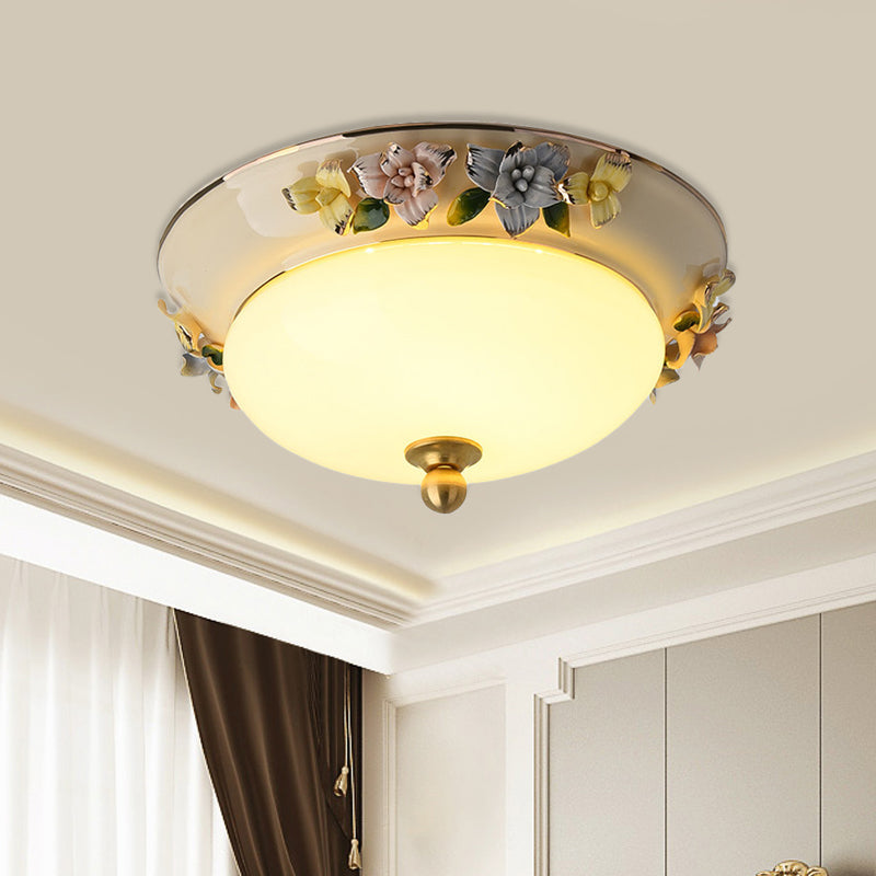 12"/14" LED Dome Ceiling Mounted Farmhouse Light with Yellow/Blue Frosted Glass Flush Lamp and Grape Ceramic Deco