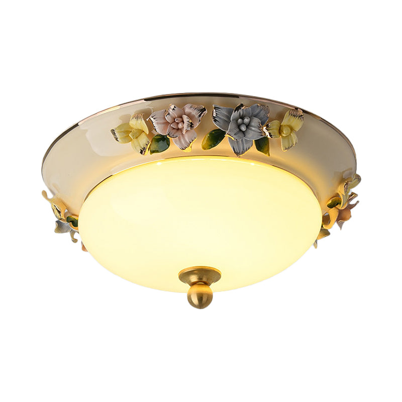 12"/14" LED Dome Ceiling Mounted Farmhouse Light with Yellow/Blue Frosted Glass Flush Lamp and Grape Ceramic Deco