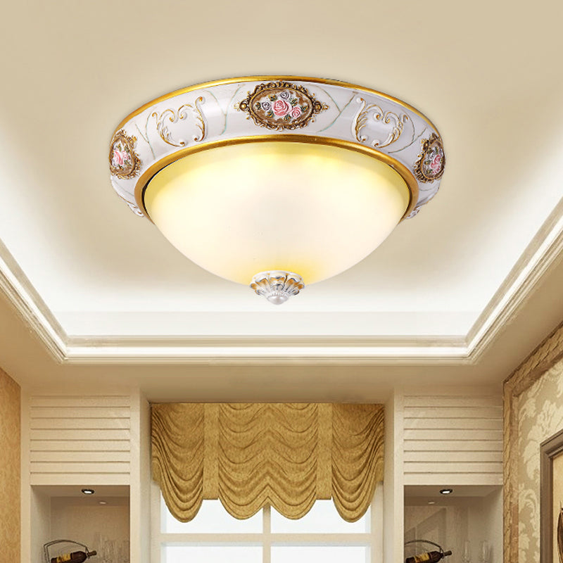 Korean Countryside Led Bedroom Flush Lamp White Glass Dome 12/16 Width
