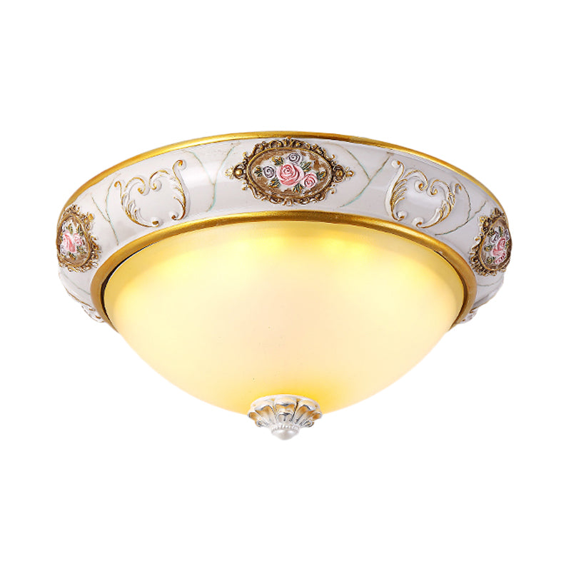 Korean Countryside Led Bedroom Flush Lamp White Glass Dome 12/16 Width