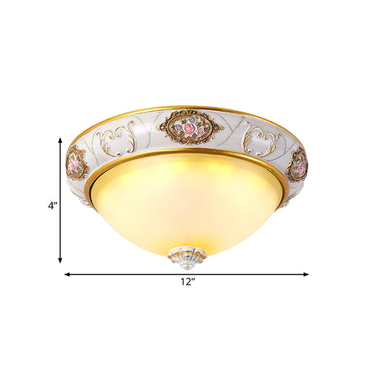 Korean Countryside Led Bedroom Flush Lamp White Glass Dome 12/16 Width