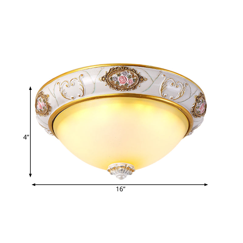 Korean Countryside Led Bedroom Flush Lamp White Glass Dome 12/16 Width
