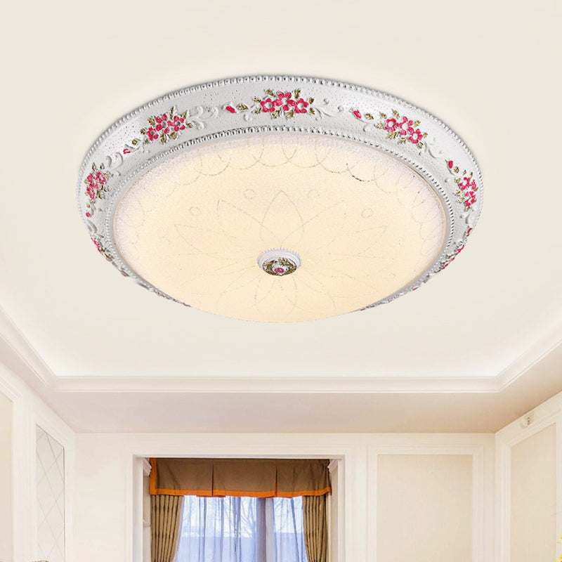 12/16 Carved Rose Bedroom Flush Lighting: Korea Countryside Resin Led Lamp With Frosted Glass Shade