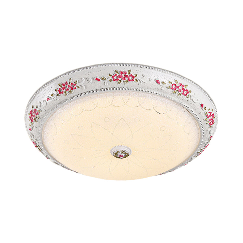 Carved Rose Resin Flush Light – 12"/16" LED Lamp with Frosted Glass Shade