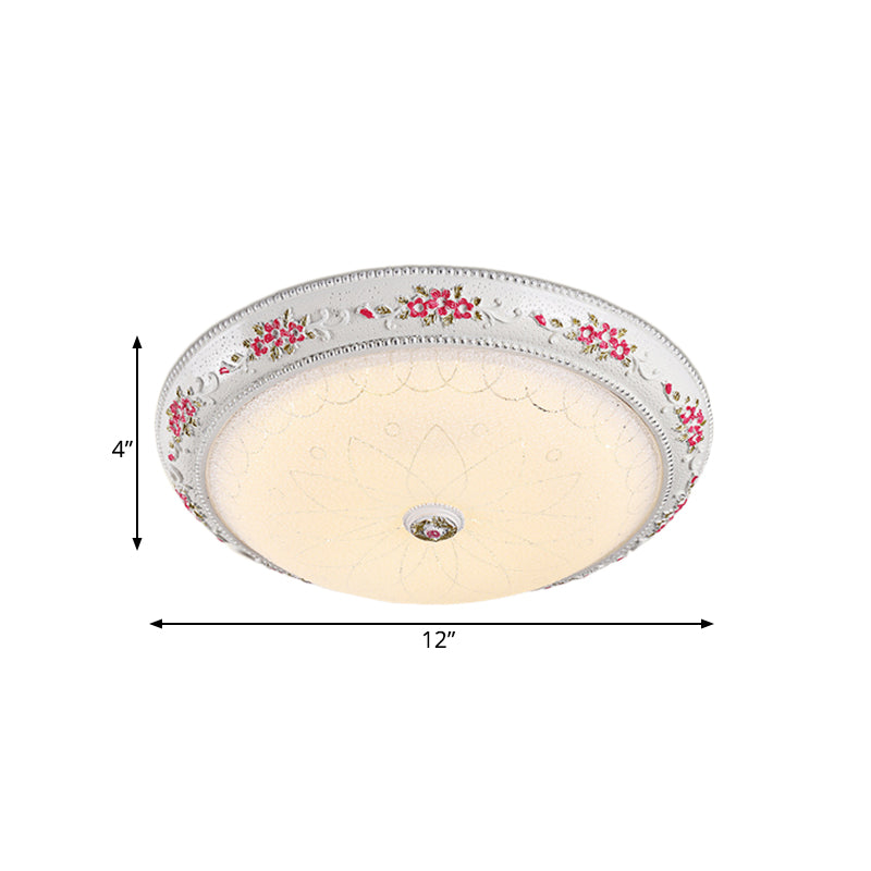 Carved Rose Resin Flush Light – 12"/16" LED Lamp with Frosted Glass Shade