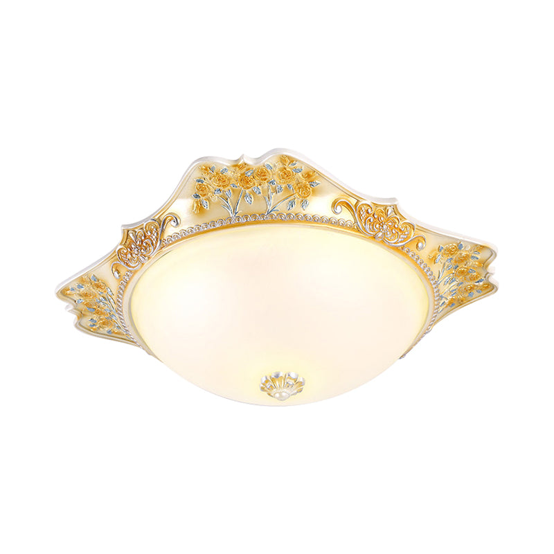 Yellow LED Flushmount Lamp with Frosted Glass Dome - Korea-Country Inspired Ceiling Fixture, 12"/16" Wide