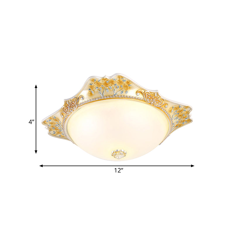 Yellow LED Flushmount Lamp with Frosted Glass Dome - Korea-Country Inspired Ceiling Fixture, 12"/16" Wide