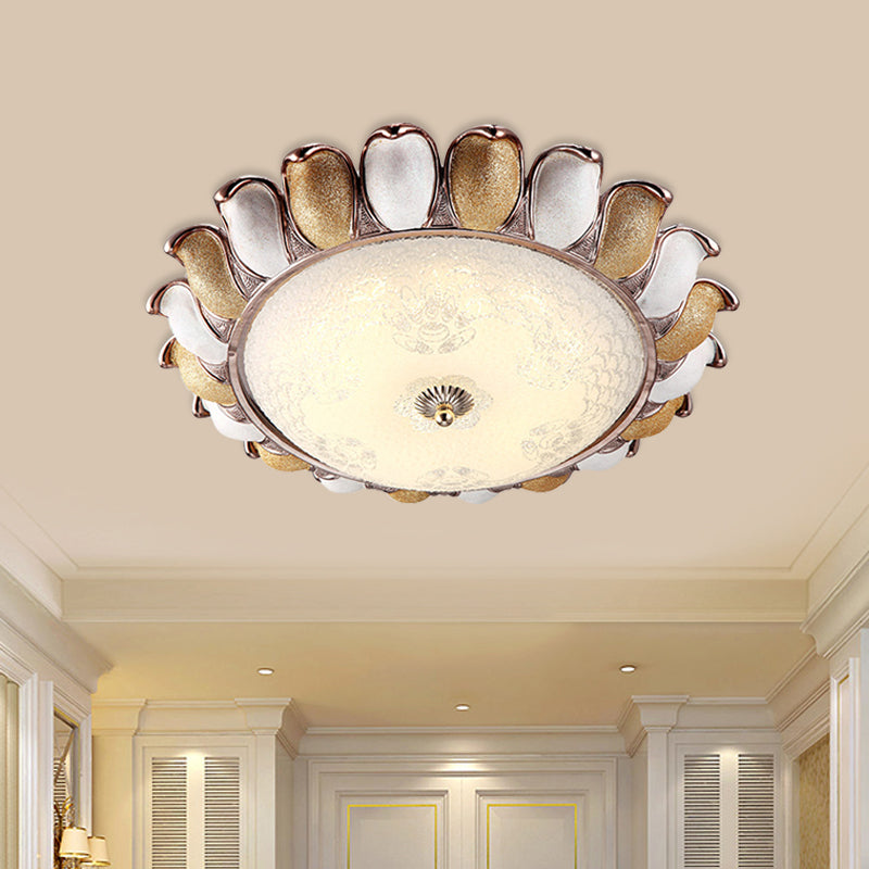 Korea Country Gold Flower Bedroom LED Flush Mount Lamp