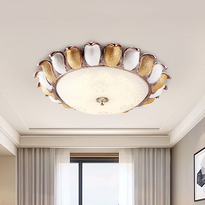 Korea Country Gold Flower Bedroom LED Flush Mount Lamp