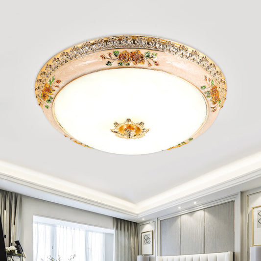 Lampe à LED encastrable à motif floral de campagne coréenne - Résine sculptée, finition dorée