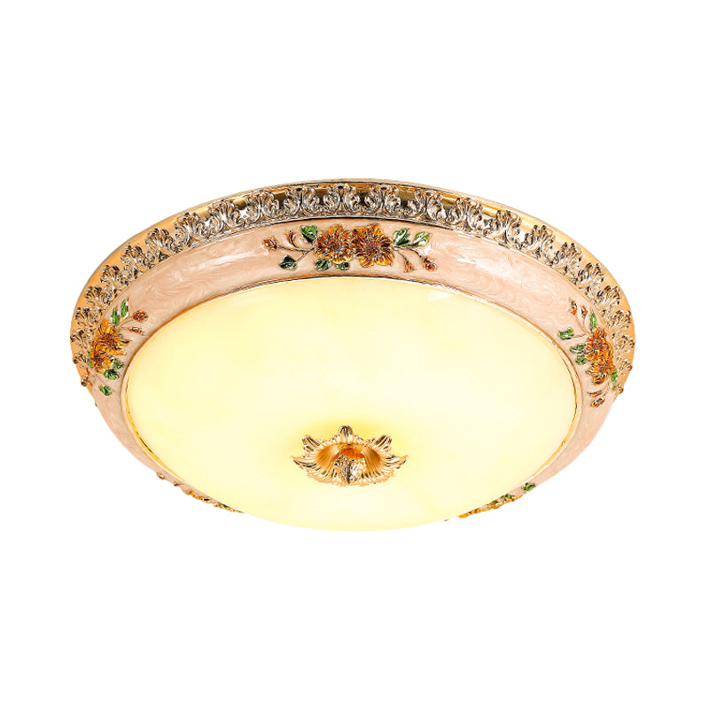 Korean Countryside LED Floral Flushmount Lamp - Resin Carved, Gold Finish