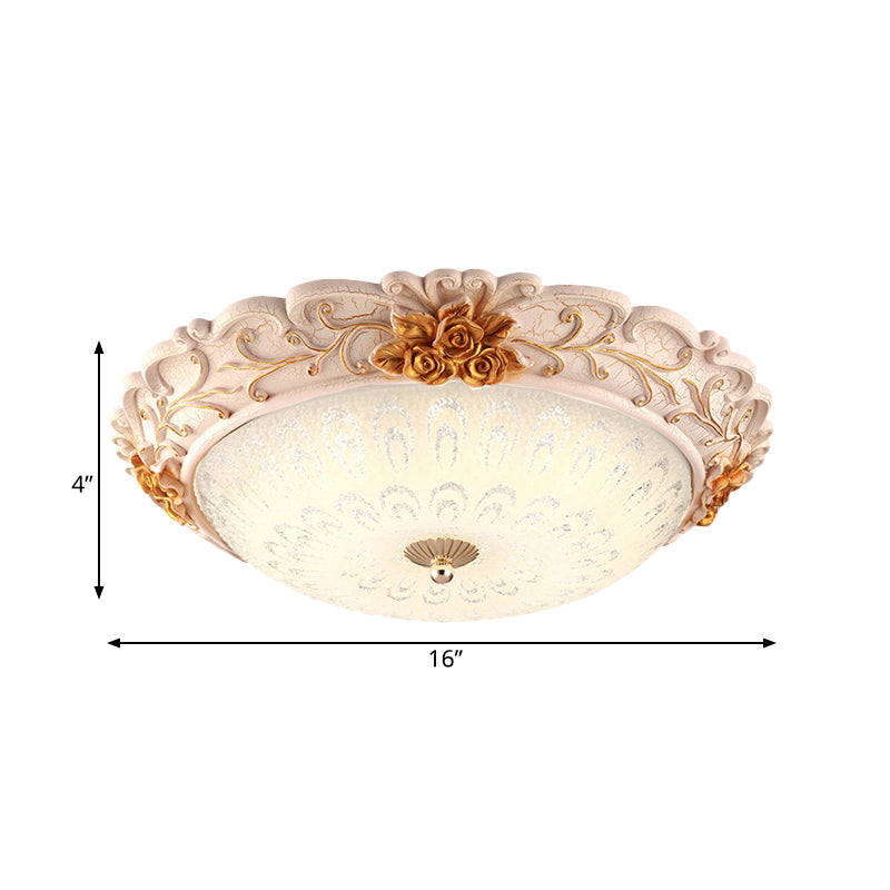 Korean Country Style Gold Led Flush Mounted Light With Seeded Glass Carved Flower Design - Available