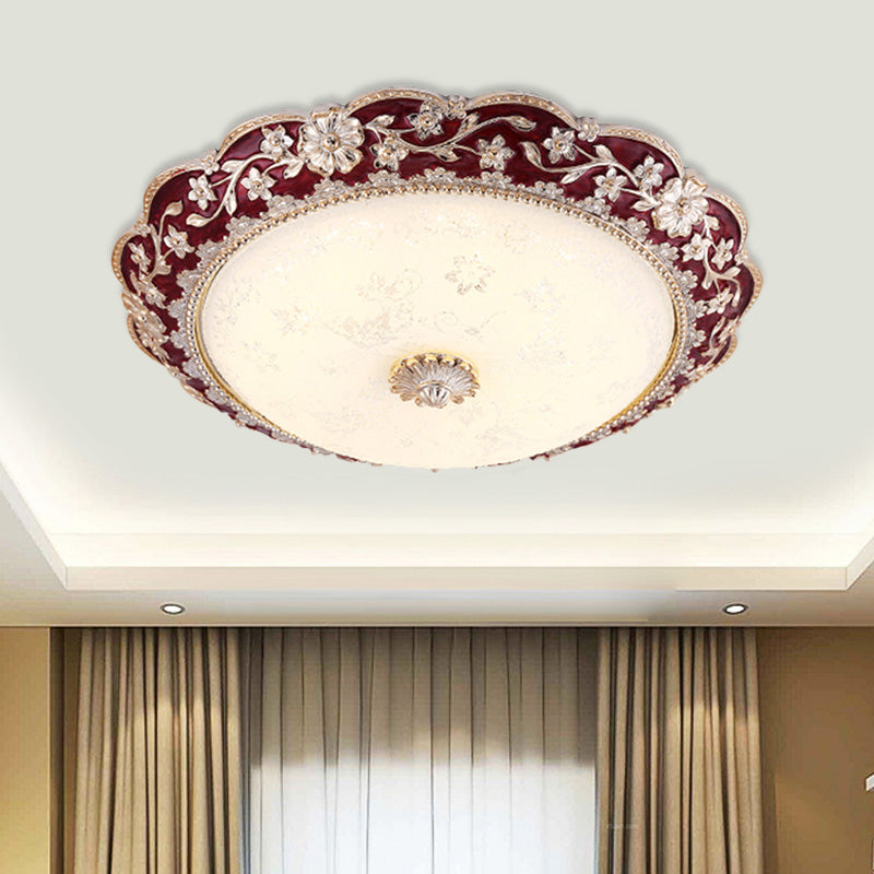 Vintage Led Flower Resin Ceiling Light With Flushmount Design - Blue/Red Red