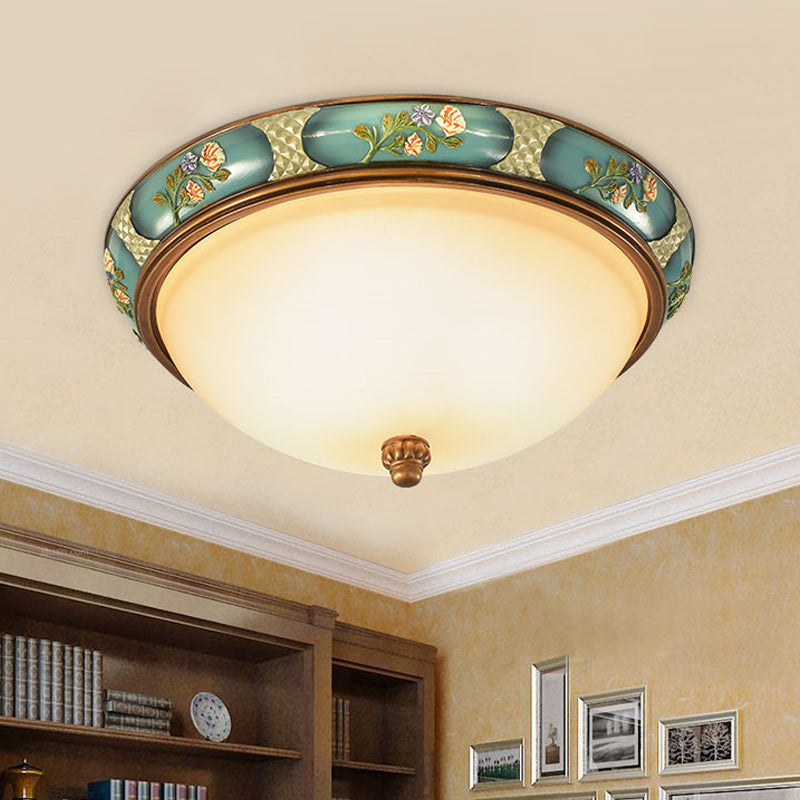 Vintage 3-Head Ceiling Mounted Light In Blue-Green With Frosted Glass Shade 15/19 W / 15