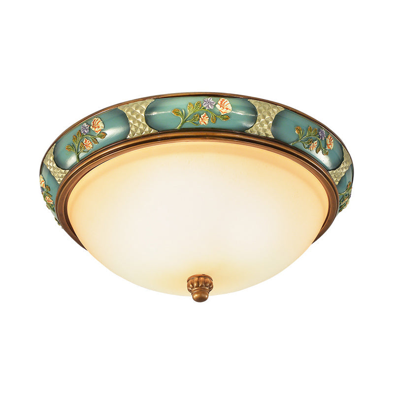 Vintage 3-Head Ceiling Mounted Light in Blue-Green with Frosted Glass Shade, 15"/19" W