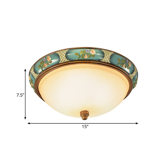 Vintage 3-Head Ceiling Mounted Light In Blue-Green With Frosted Glass Shade 15/19 W