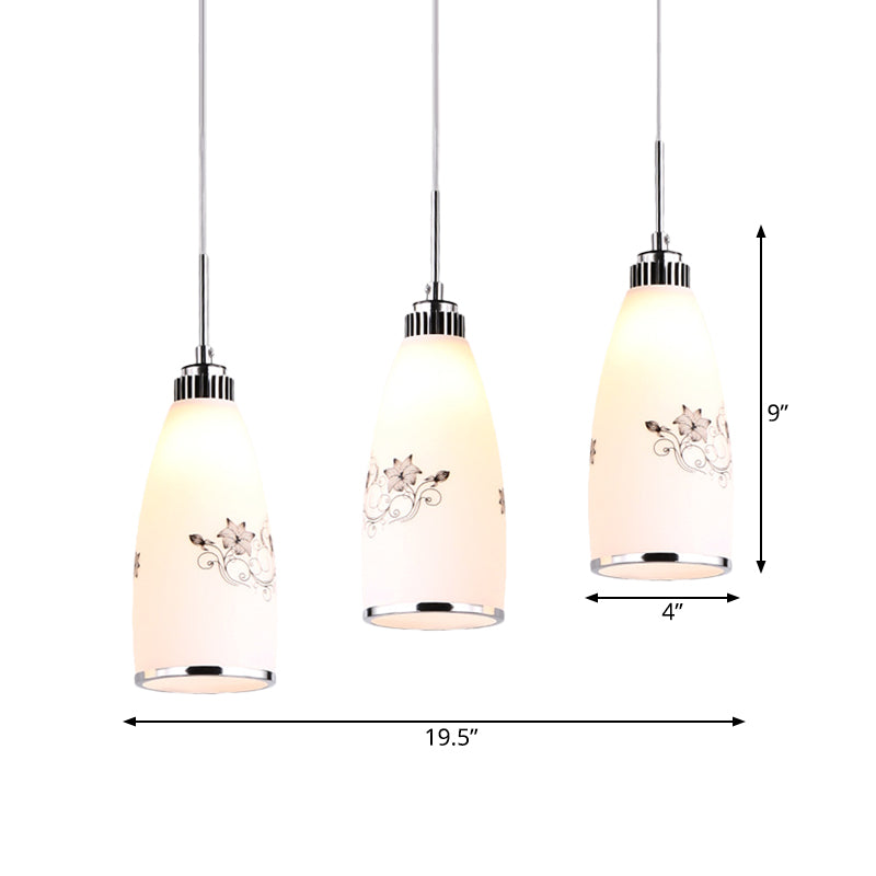 Minimalist 3-Bulb Cone Pendant Lamp With Black/Yellow/Blue Printed Glass And Linear/Round Canopy