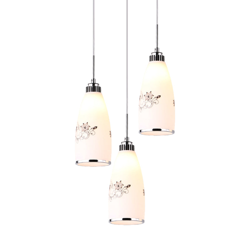 Minimalist 3-Bulb Cone Pendant Lamp With Black/Yellow/Blue Printed Glass And Linear/Round Canopy