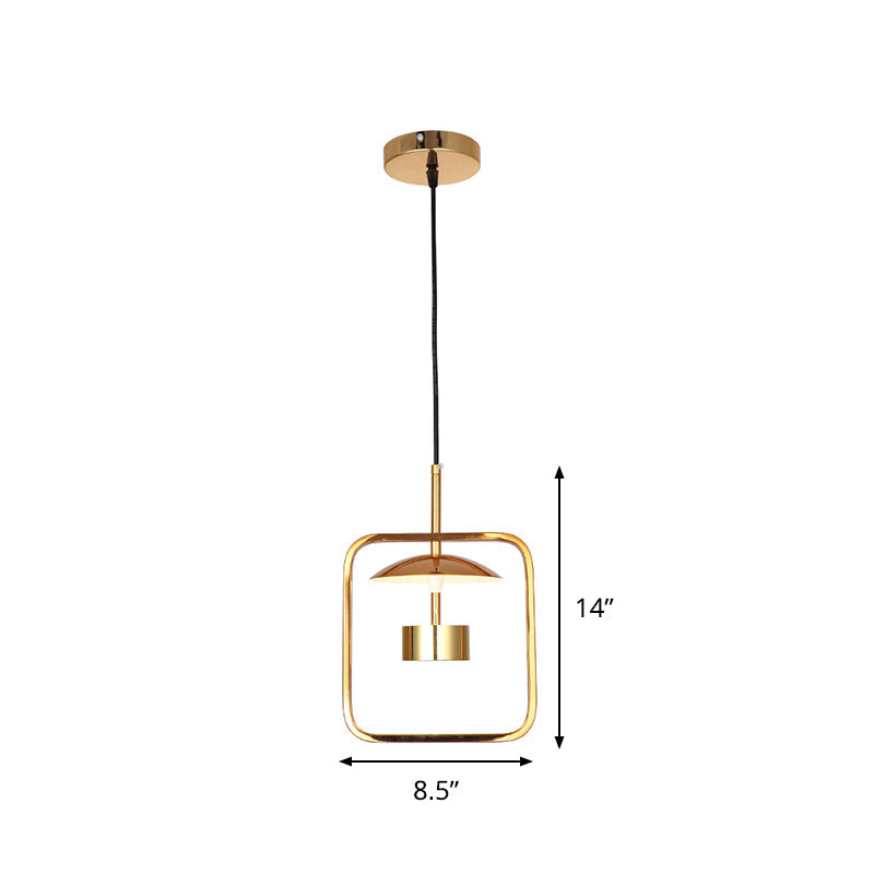 Gold Square-Frame Pendulum LED Ceiling Light with Minimalist Design and Shade/No Shade Option