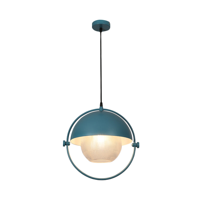 Blue/Gold Semicircle Pendant Light Kit With Clear Latticed Glass Shade.