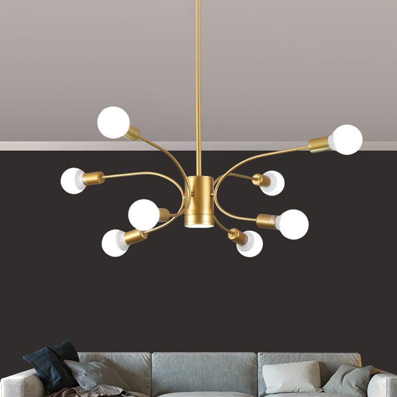 Lustre Sputnik doré moderne : plafonnier métallique avec 6/8/12 lumières pour salon