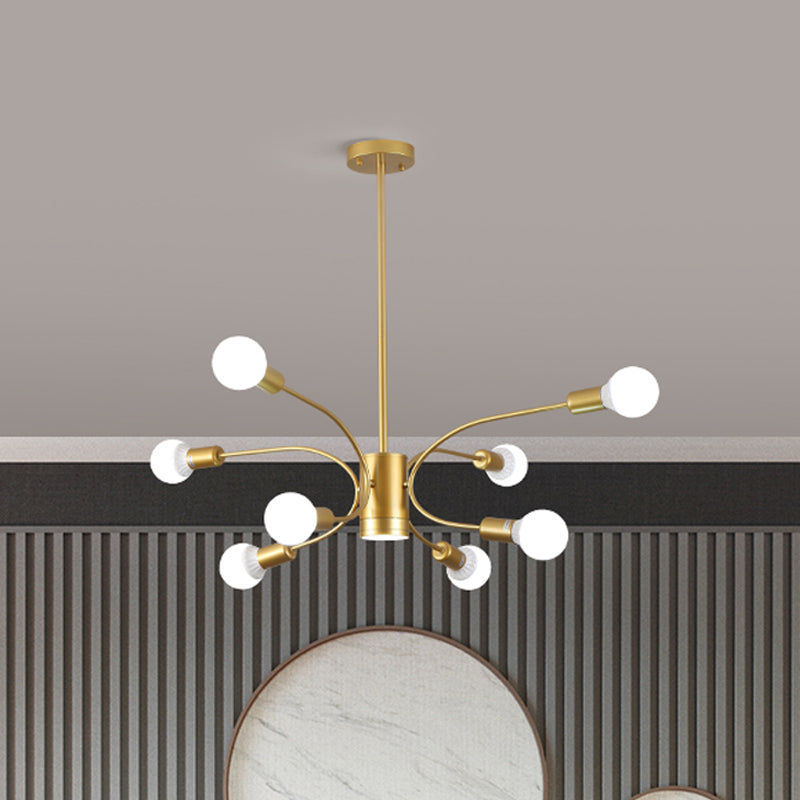 Lustre Sputnik doré moderne : plafonnier métallique avec 6/8/12 lumières pour salon