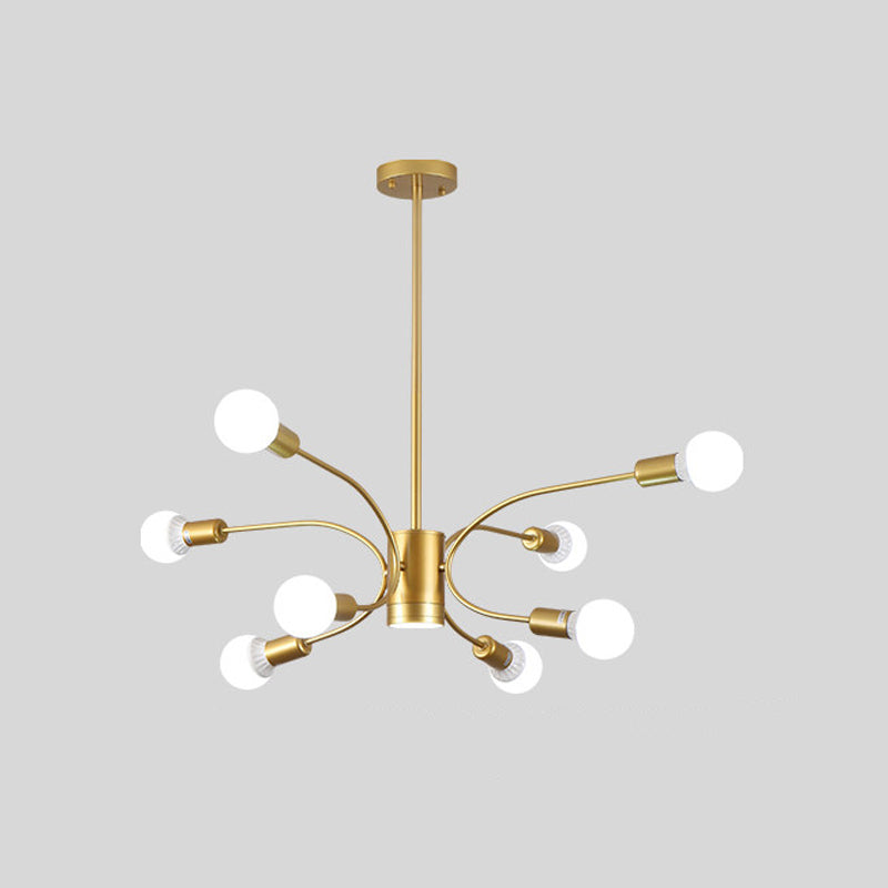Lustre Sputnik doré moderne : plafonnier métallique avec 6/8/12 lumières pour salon