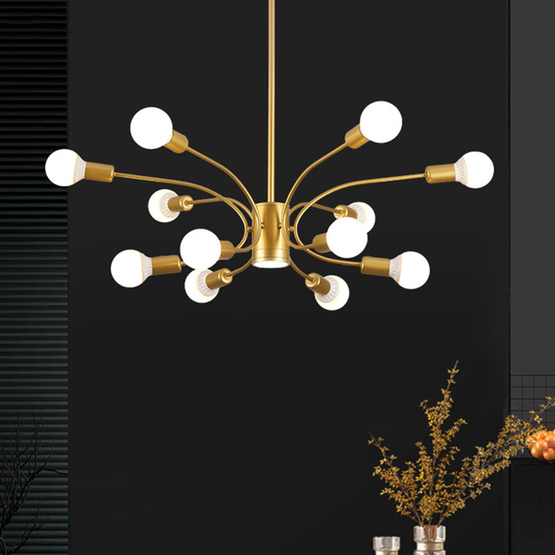 Lustre Sputnik doré moderne : plafonnier métallique avec 6/8/12 lumières pour salon