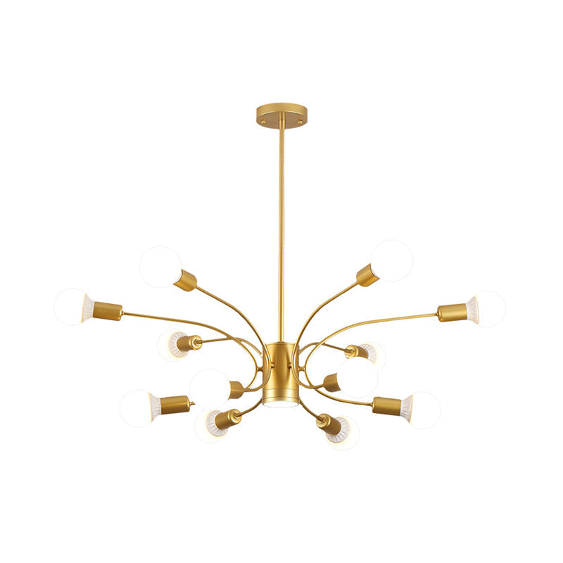 Lustre Sputnik doré moderne : plafonnier métallique avec 6/8/12 lumières pour salon