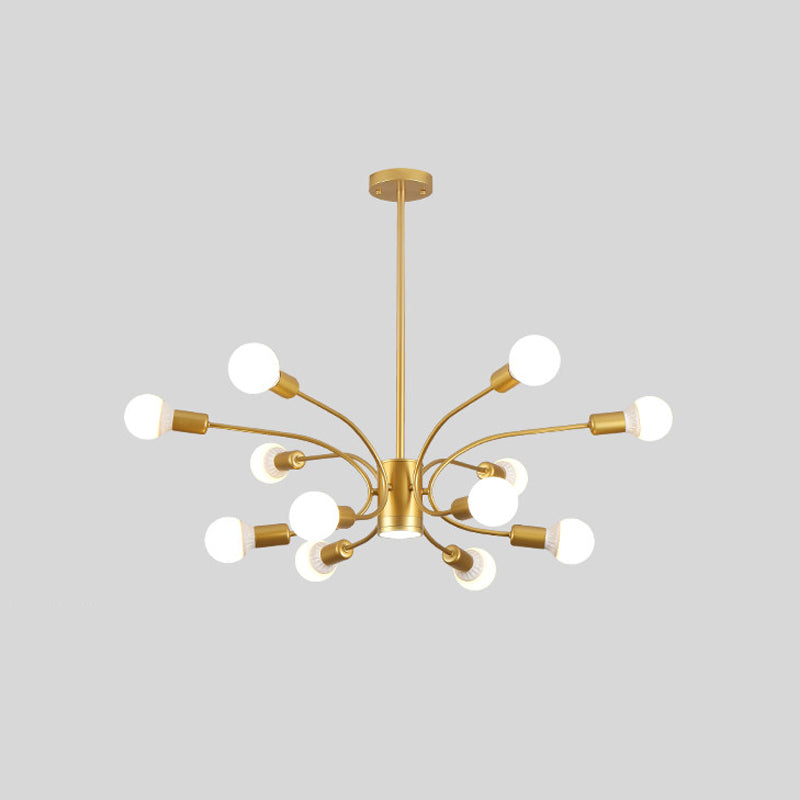 Lustre Sputnik doré moderne : plafonnier métallique avec 6/8/12 lumières pour salon