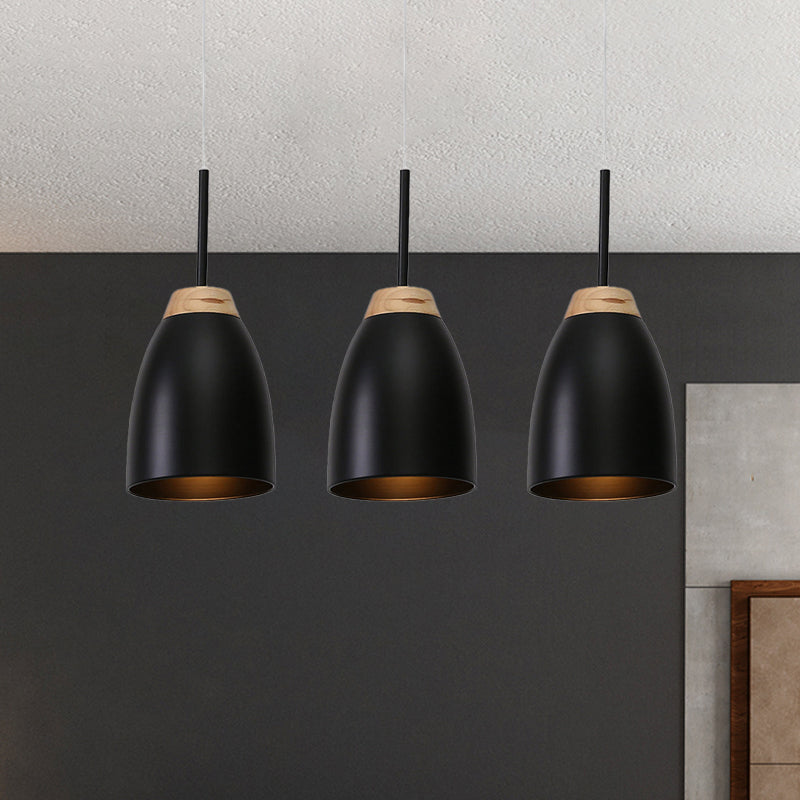 Lampe à suspension en forme de cloche métallique - Lampe à suspension minimaliste noire à 3 lumières avec auvent linéaire