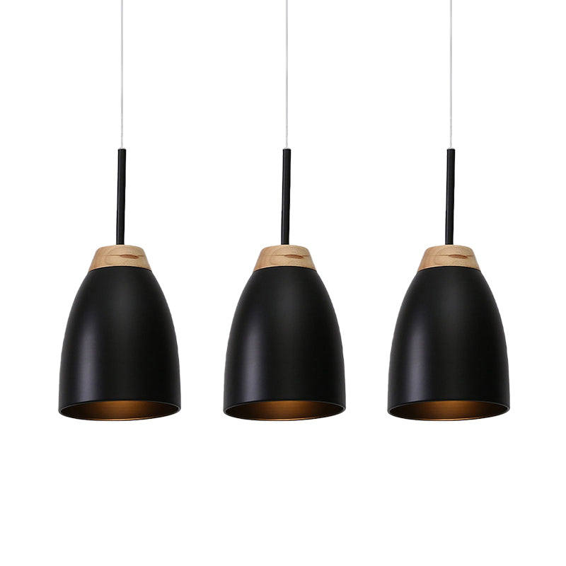 Lampe à suspension en forme de cloche métallique - Lampe à suspension minimaliste noire à 3 lumières avec auvent linéaire