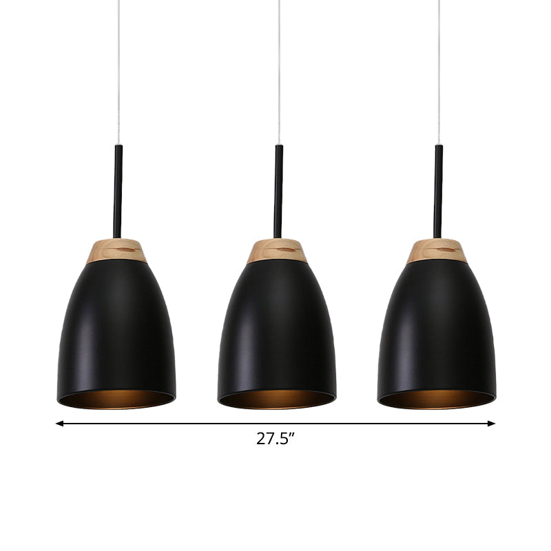 Lampe à suspension en forme de cloche métallique - Lampe à suspension minimaliste noire à 3 lumières avec auvent linéaire