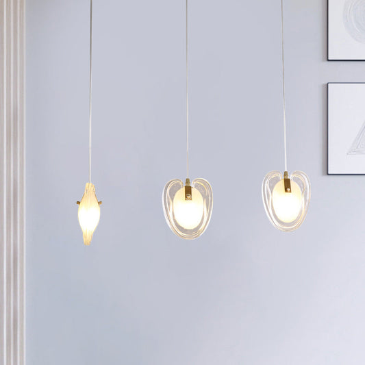 Modern 3-Light Brass Heart-Shaped Ceiling Light with Clear Glass, Hanging Lamp Fixture