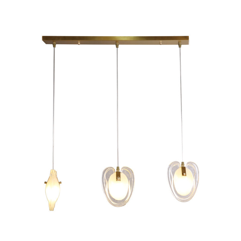 Modern 3-Light Brass Heart-Shaped Ceiling Light with Clear Glass, Hanging Lamp Fixture