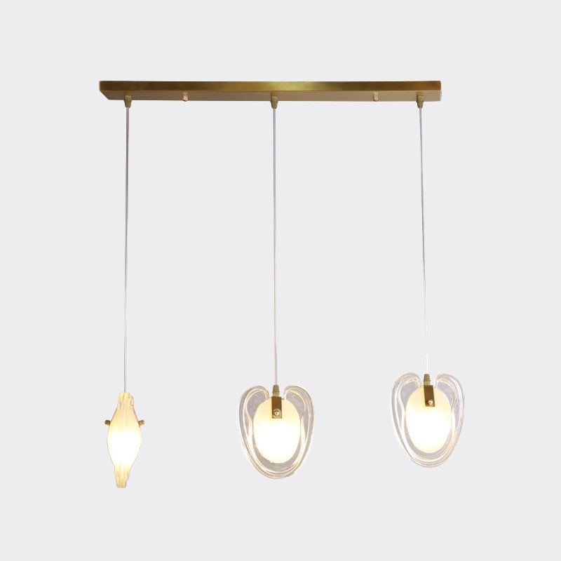 Modern 3-Light Brass Heart-Shaped Ceiling Light with Clear Glass, Hanging Lamp Fixture