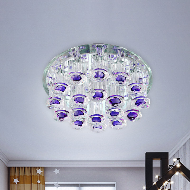 Simple Style Purple Crystal Tubular Flush Light Fixture - LED Living Room Ceiling Lamp with Warm/White Light