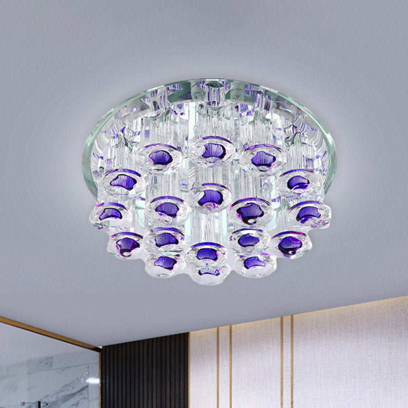 Simple Style Purple Crystal Tubular Flush Light Fixture - LED Living Room Ceiling Lamp with Warm/White Light