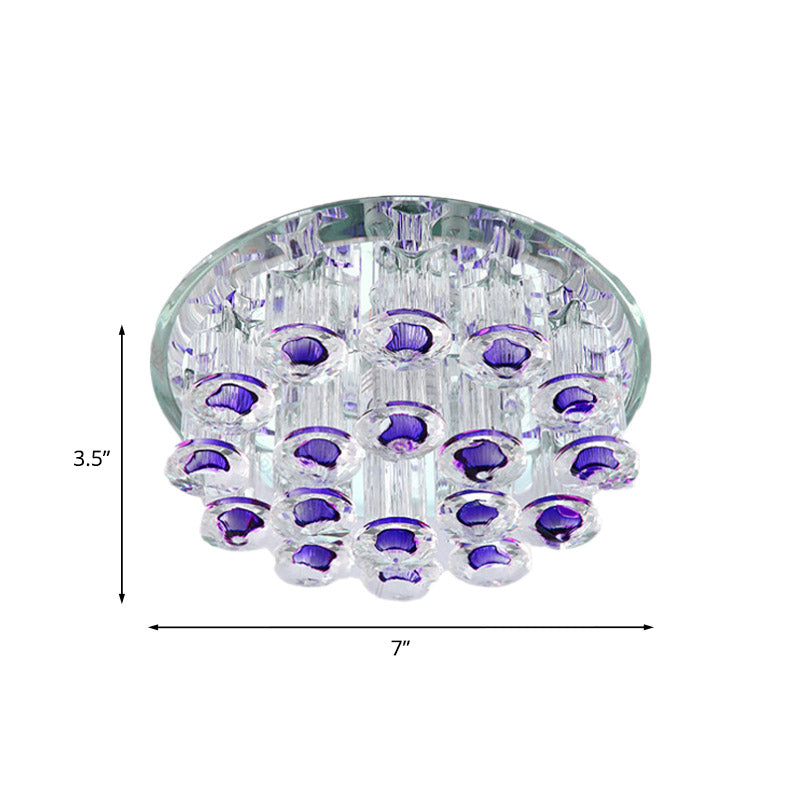 Simple Style Purple Crystal Tubular Flush Light Fixture - LED Living Room Ceiling Lamp with Warm/White Light