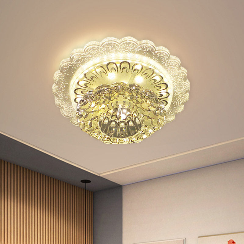 LED Blossom Flush Mount Crystal Ceiling Light Fixture - Warm/White Light for Hallway
