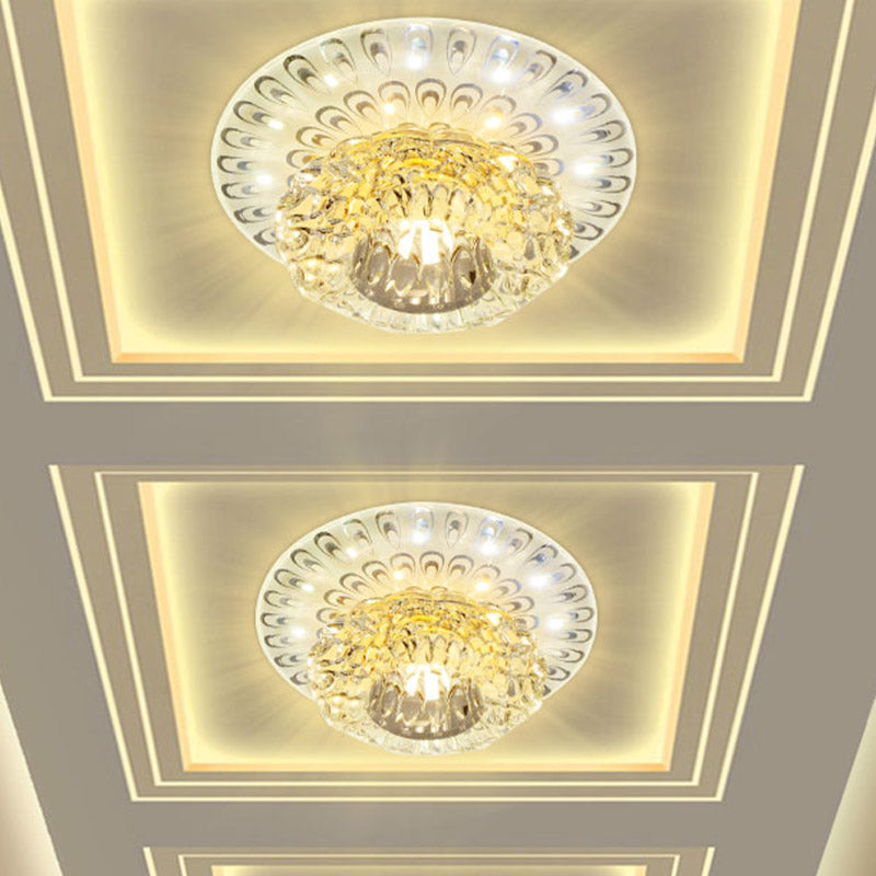 Modern LED Crystal Flush Mount Light in Warm/White - Peacock Tail Design