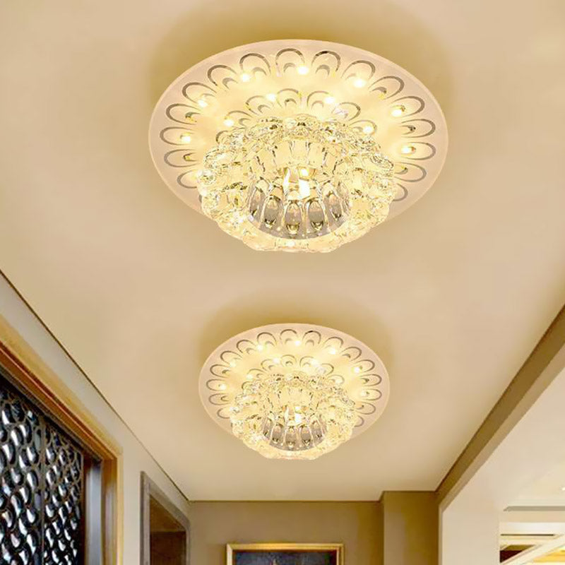Modern LED Crystal Flush Mount Light in Warm/White - Peacock Tail Design