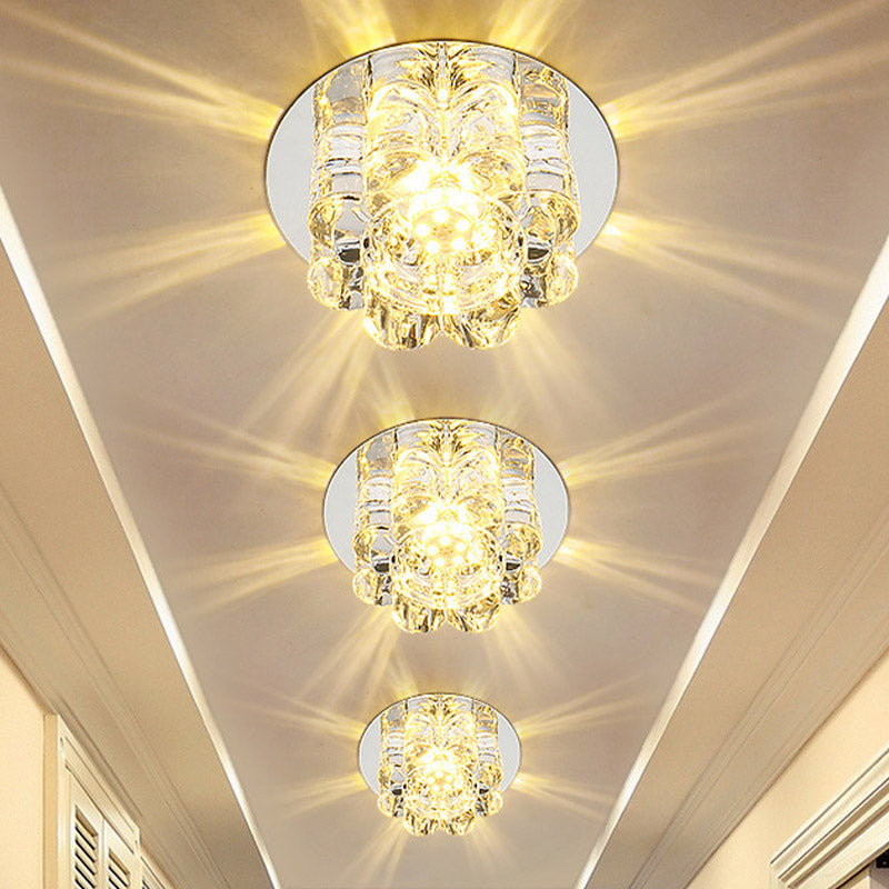Modern LED Crystal Petal Flush Mount Light Fixture - Warm/White/Multi Color Lighting for Living Room