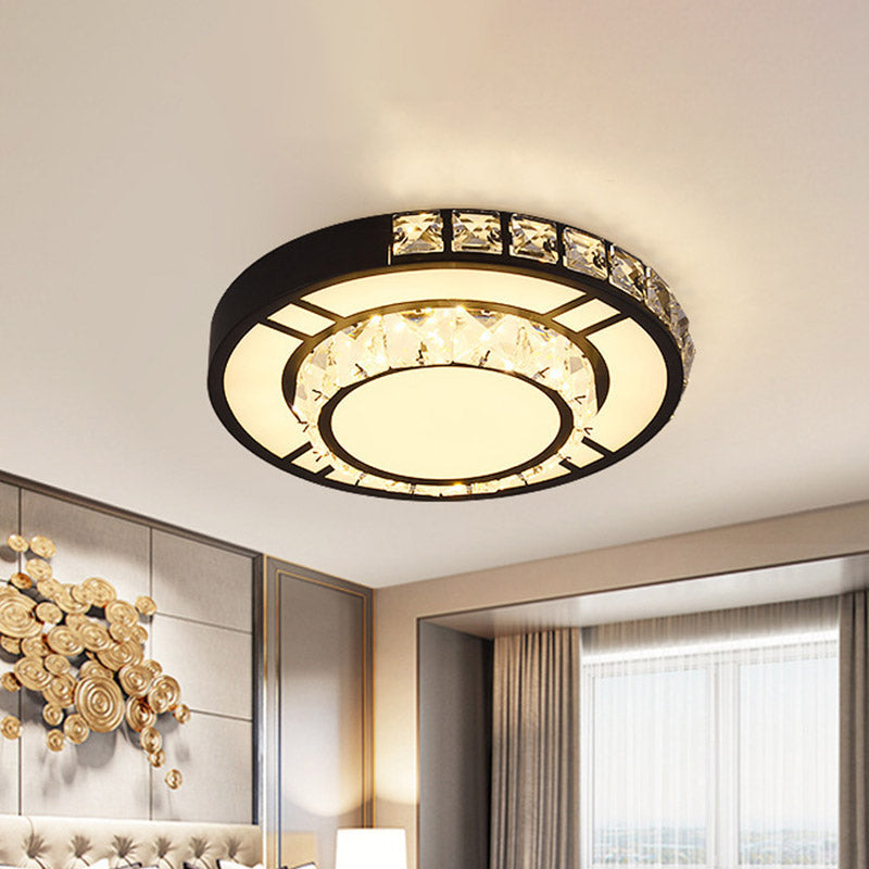 Minimal Style Crystal LED Flush Mount Light Fixture - Black (Square/Round) for Bedroom Ceiling