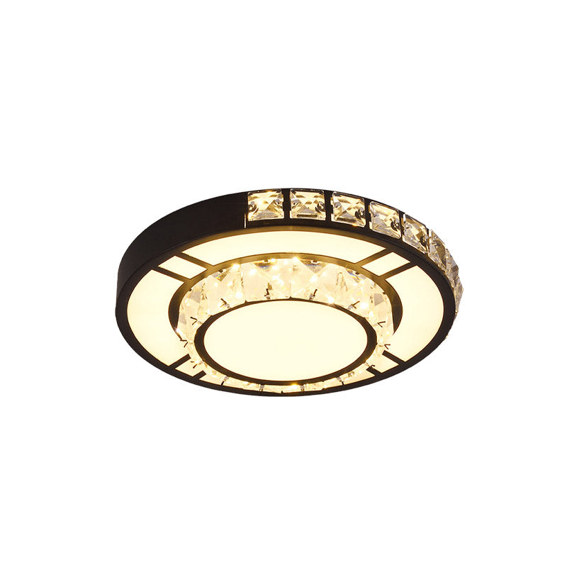 Minimal Style Crystal LED Flush Mount Light Fixture - Black (Square/Round) for Bedroom Ceiling