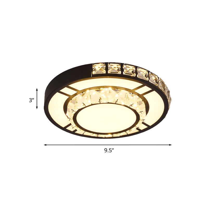 Minimal Style Crystal LED Flush Mount Light Fixture - Black (Square/Round) for Bedroom Ceiling